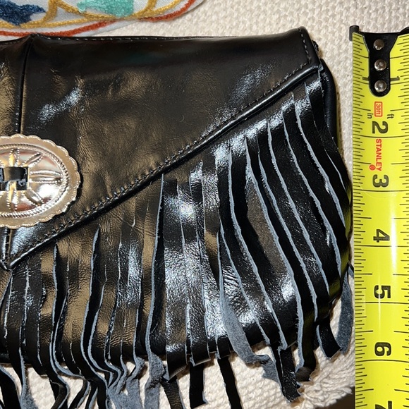🌵NEW Black Leather Fringed Concho Clutch Gorgeous! - Picture 9 of 10